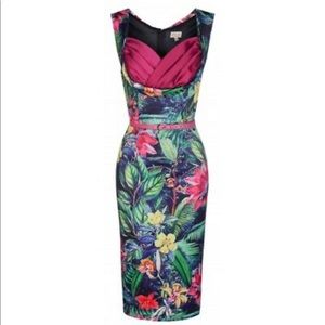 Tropical print pinup wiggle dress